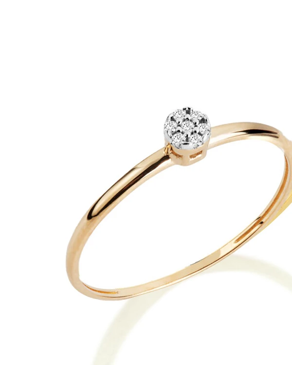 Anel Solitário Redondo Pavê | Ouro Amarelo 18K