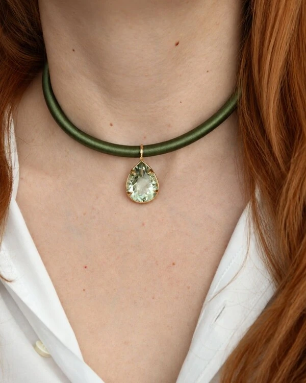 Pingente Gota Ametista Verde | Ouro Amarelo 18k