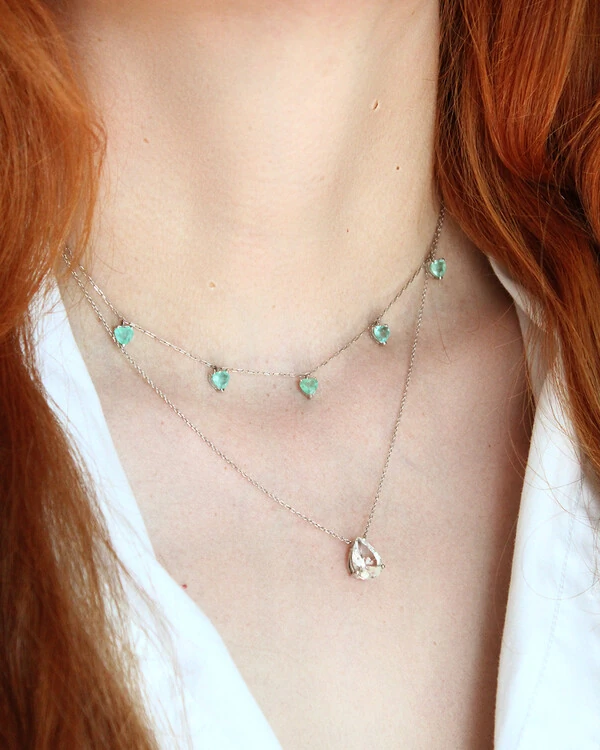 Colar Gota Safira Branca | Ouro Branco 18k