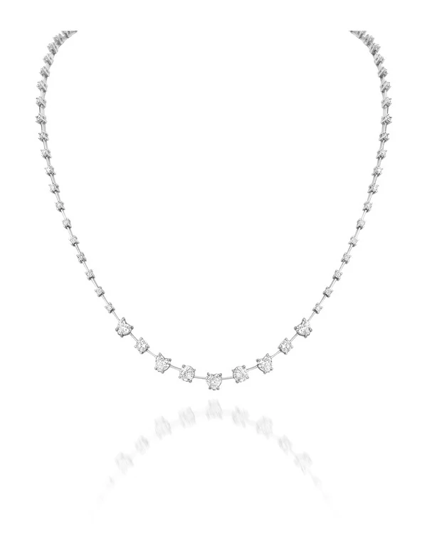 Riviera Fio Faca Corações Diamante | Ouro Branco 18K