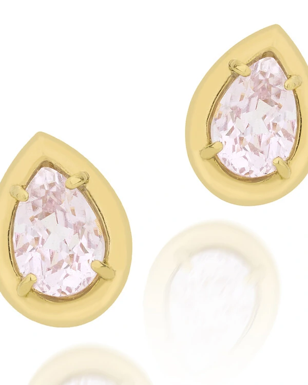 Brinco Gota Kunzita | Ouro Amarelo 18k