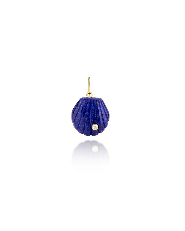 Pingente Concha Lápis Lazuli e Diamante | Ouro Amarelo 18k