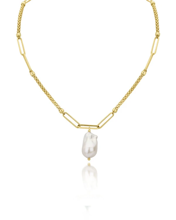 Colar Croco Elos Pérola Barroca | Ouro Amarelo 18K