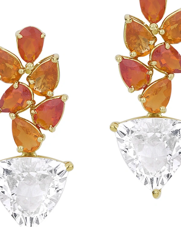 Brinco Topázio Branco e Opala Laranja | Ouro Amarelo 18k