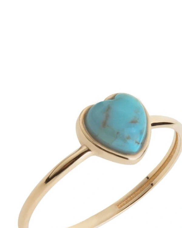 Anel Coração Turquesa Cabochão | Ouro Amarelo 18K