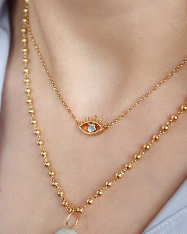 Colar Olho Vazado Topázio Azul | Ouro Amarelo 18K