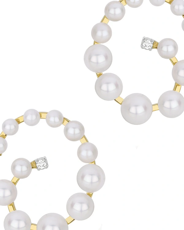 Brinco Espiral Pérola e Diamante | Ouro Amarelo 18k