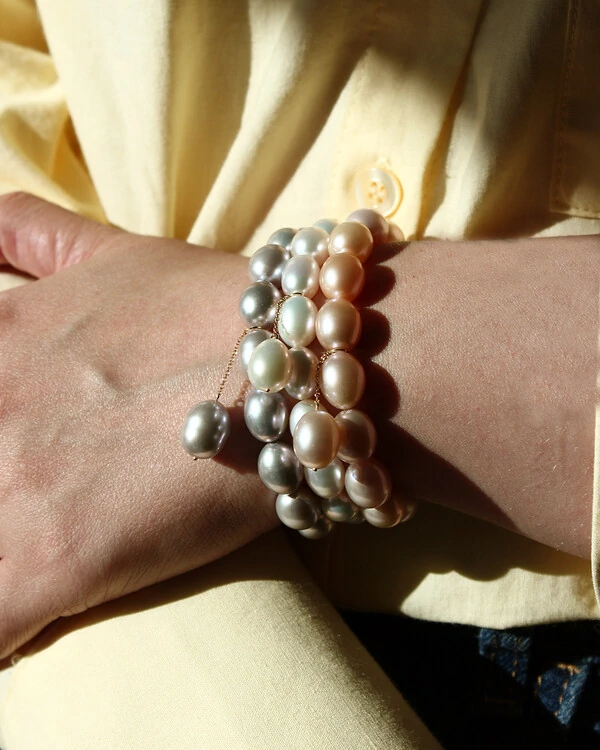 Pulseira Pérola Rosa Pingente | Ouro Amarelo 18K