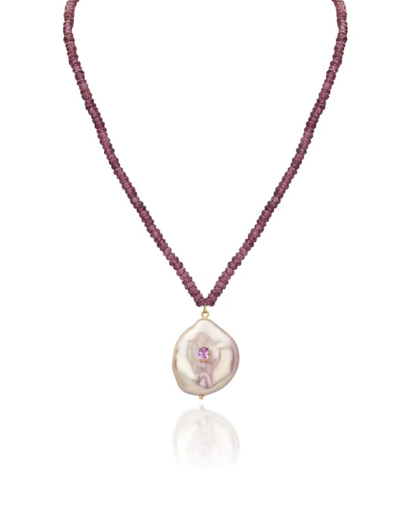 Colar Rodolita com Pérola | Ouro Amarelo 18k