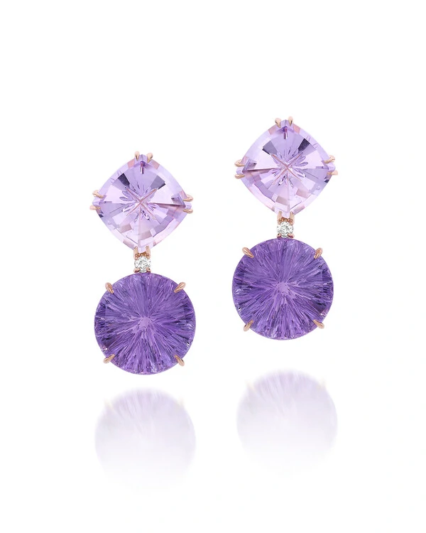 Brinco Ametista e Diamante | Ouro Rosé 18k
