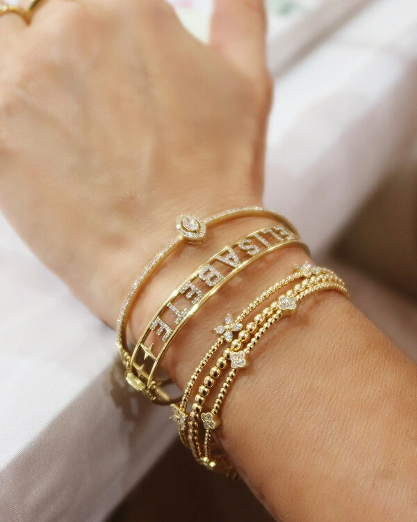 Pulseira Algema Trevo Diamante | Ouro Amarelo 18k