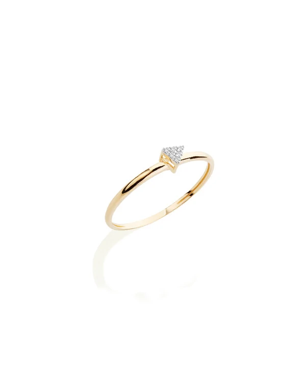 Anel Solitário Trilion Pavê | Ouro Amarelo 18K