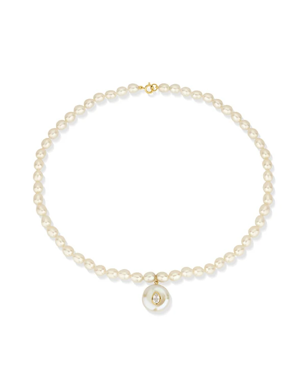 Colar Pérola Pingente Gota Topázio Branco | Ouro Amarelo 18k