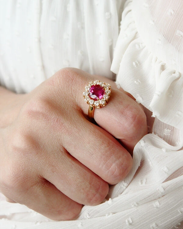 Anel Turmalina Rosa Diamante | Ouro Amarelo 18k