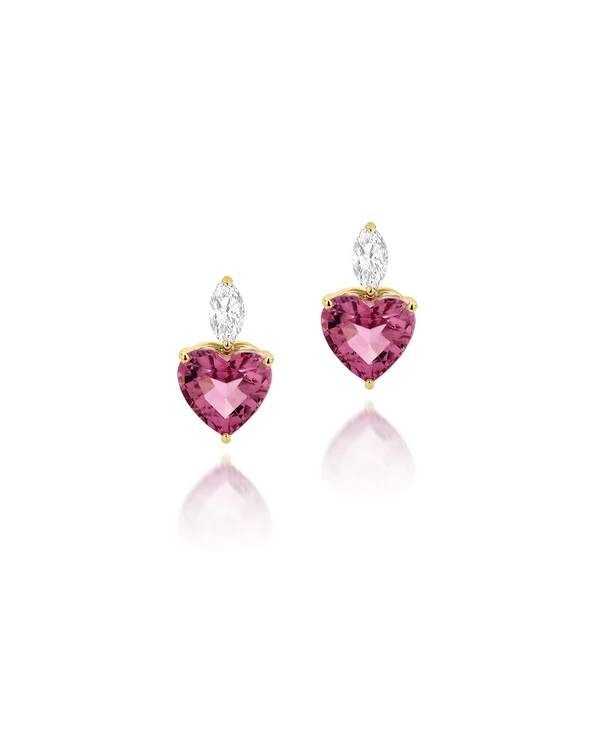 Brinco Rubelita e Diamante | Ouro Amarelo 18k