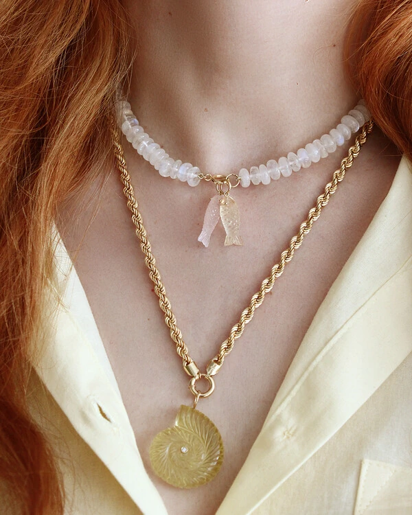 Pingente Peixe Quartzo Rosa | Ouro Amarelo 18k