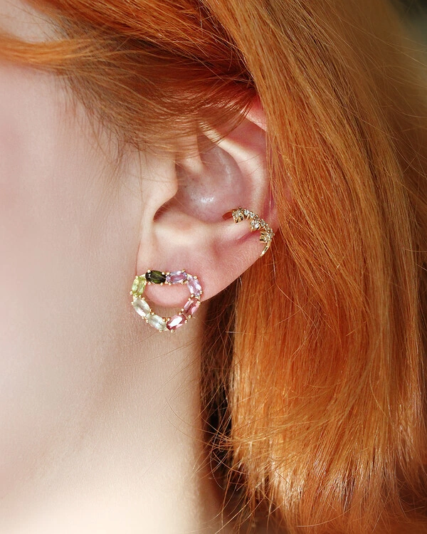 Brinco Coração Vazado Colorido | Ouro Amarelo 18k