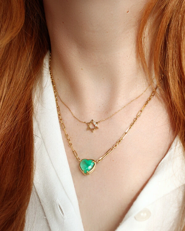 Colar Elos Esmeralda Coração