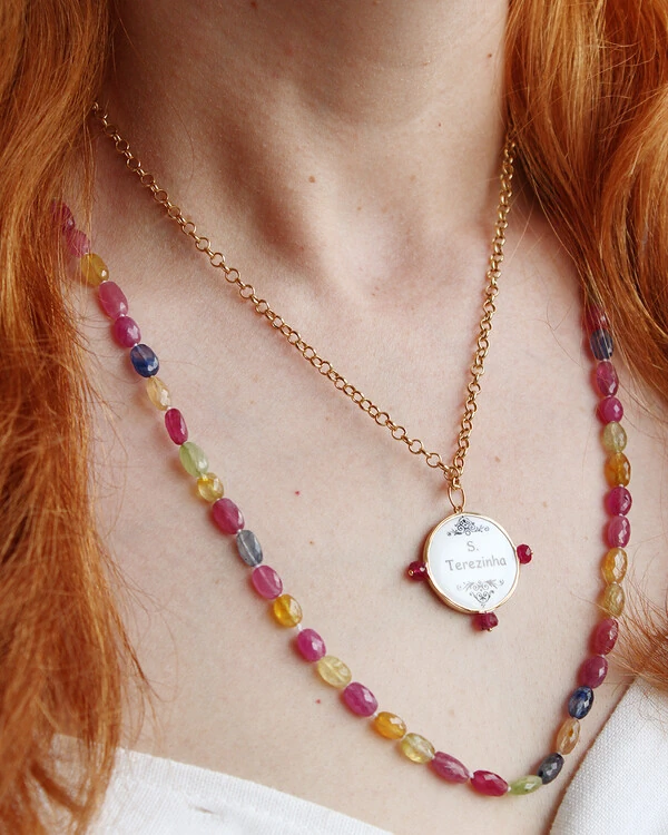 Colar Safira Coloridas e Rubi | Ouro Amarelo 18K