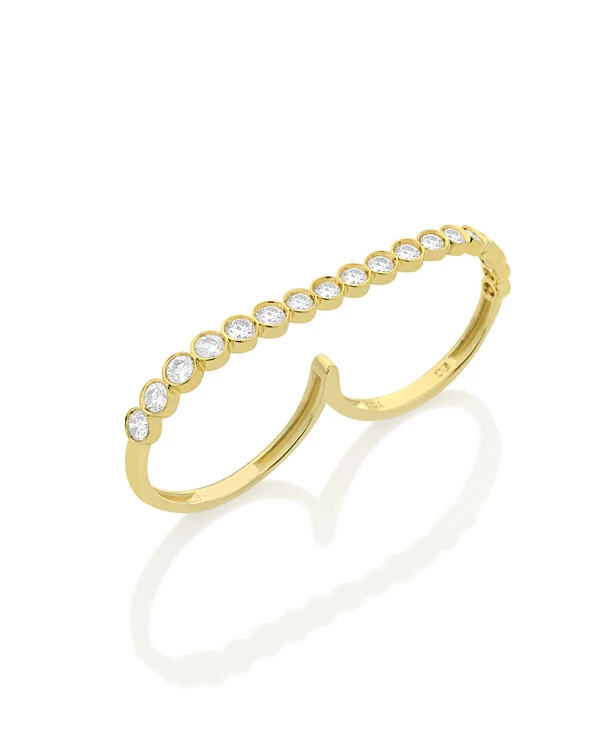 Anel Duet Duplo Diamante Degradê | Ouro Amarelo 18k