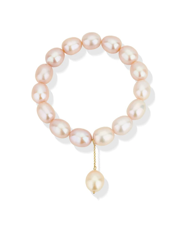 Pulseira Pérola Rosa Pingente | Ouro Amarelo 18K