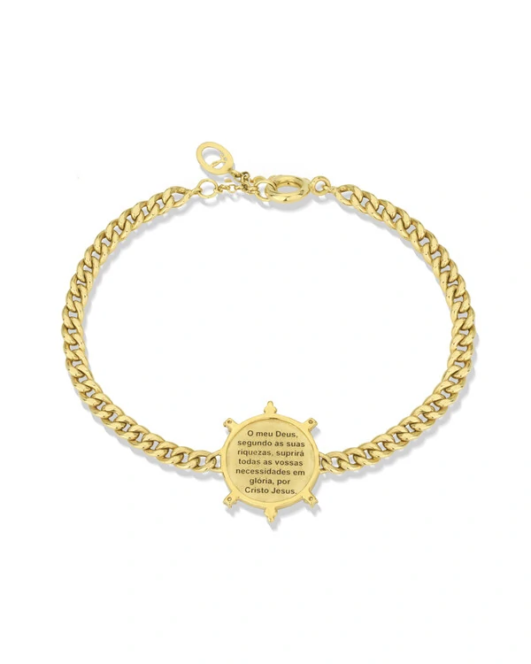 Pulseira Cruz Diamante Tudo Posso Naquele Que Me Fortalece | Ouro Amarelo 18K