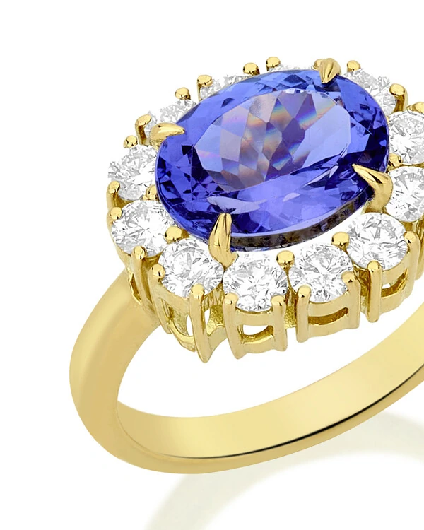 Anel Tanzanita Oval Diamante | Ouro Amarelo 18k