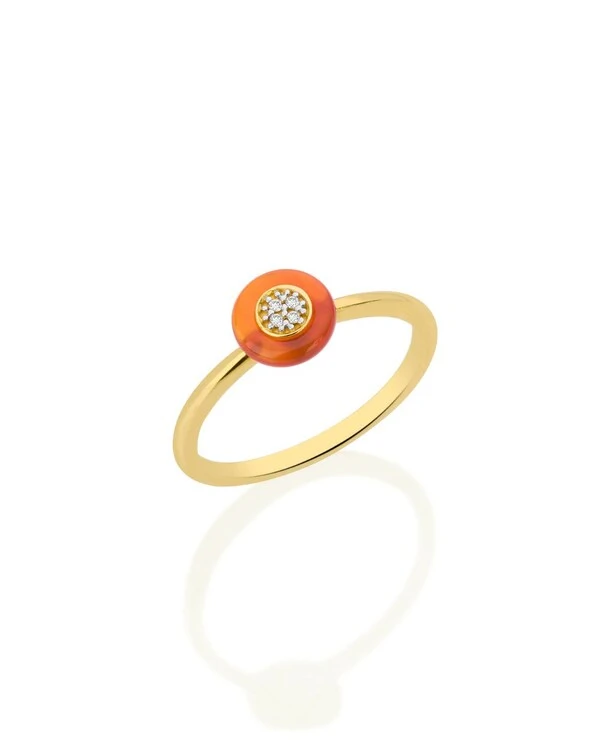 Anel Pneu Ágata Laranja Diamante | Ouro Amarelo 18k