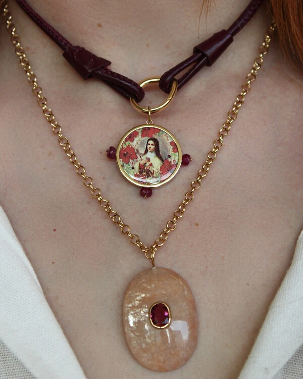 Pingente Pedra da Lua e Turmalina Rosa | Ouro Amarelo 18K