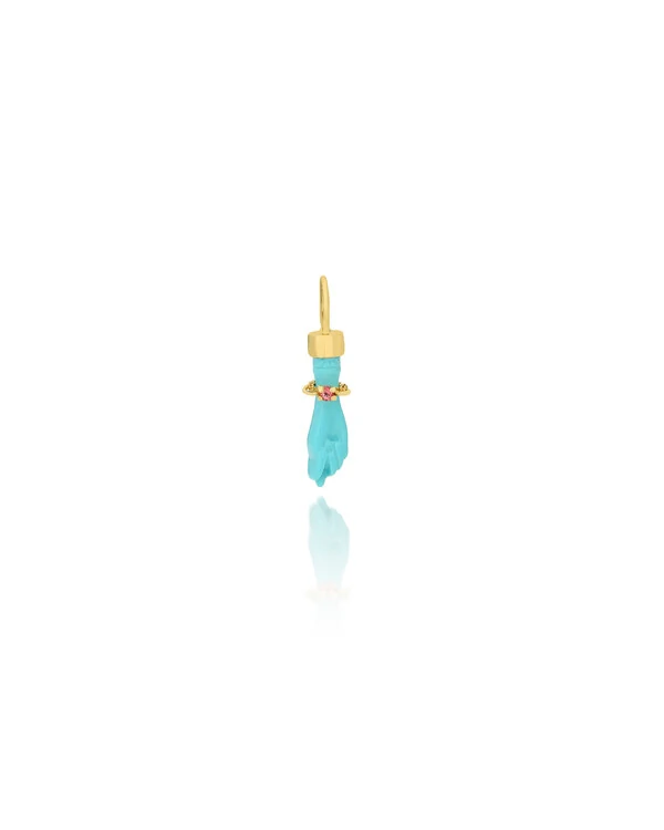 Pingente Figa Topázio Pink Resina Turquesa | Ouro Amarelo 18k