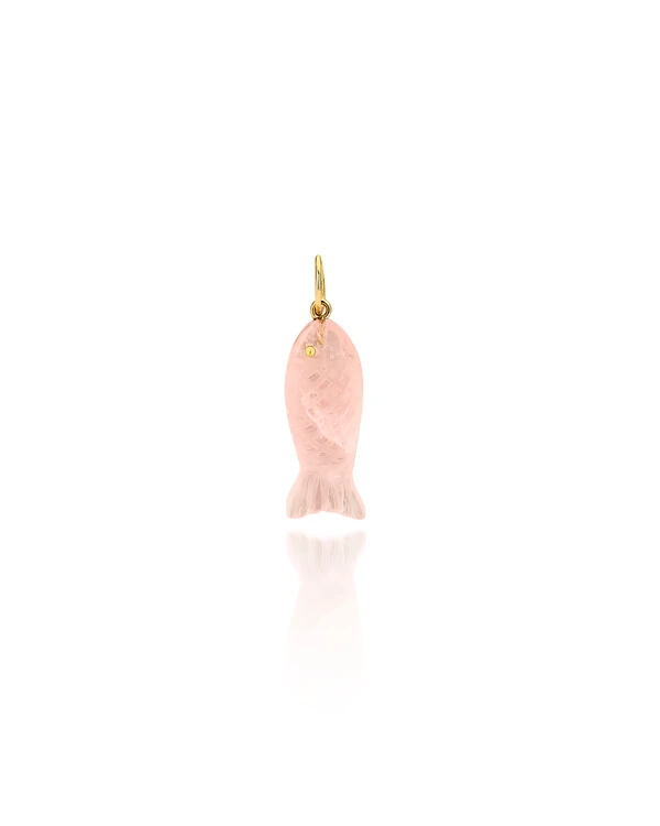 Pingente Peixe Quartzo Rosa | Ouro Amarelo 18k