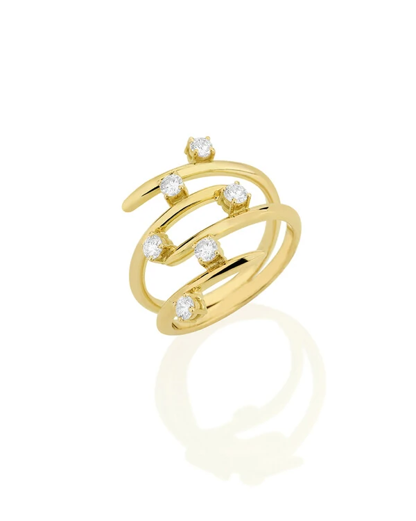 Anel Cinco Aros Diamante | Ouro Amarelo 18K