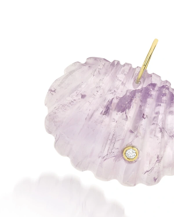 Pingente Concha Ametista e Diamante | Ouro Amarelo 18k