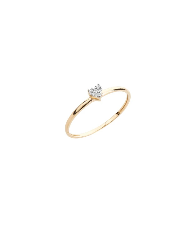 Anel Solitário Coração Pavê | Ouro Amarelo 18K