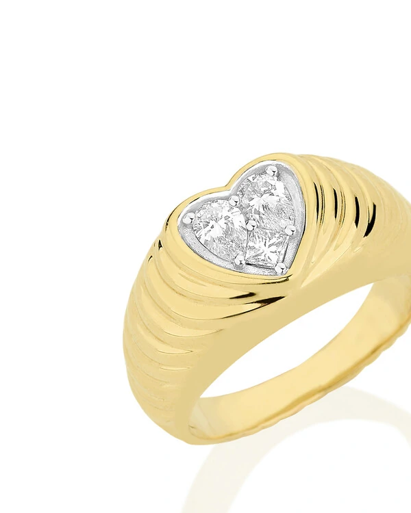 Anel Dedinho Gomado Coração Diamante | Ouro Amarelo 18k