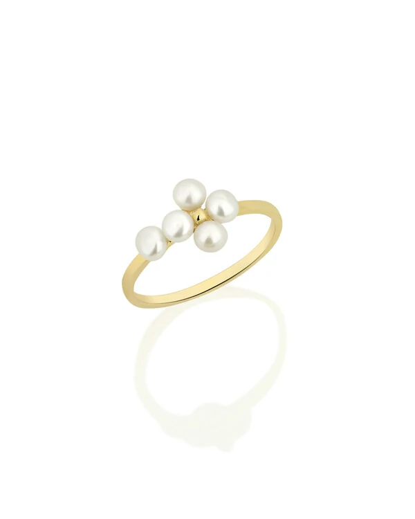 Anel Pérola Cruz | Ouro Amarelo 18k