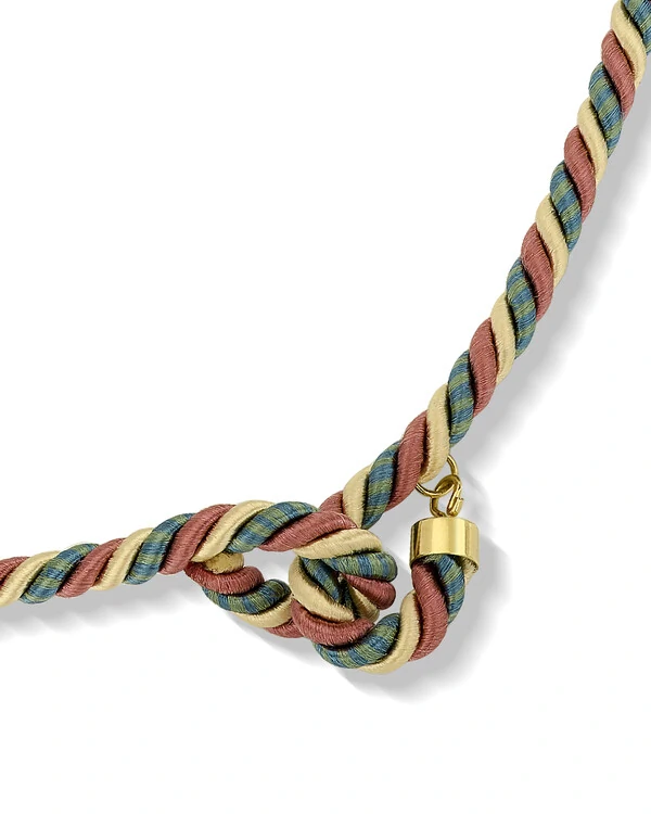 Colar Fio Seda Torcido Azul | Ouro Amarelo 18K