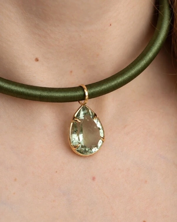 Pingente Gota Ametista Verde | Ouro Amarelo 18k