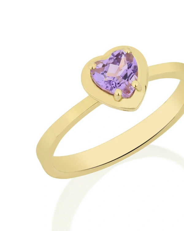 Anel Coração Ametista | Ouro Amarelo 18k
