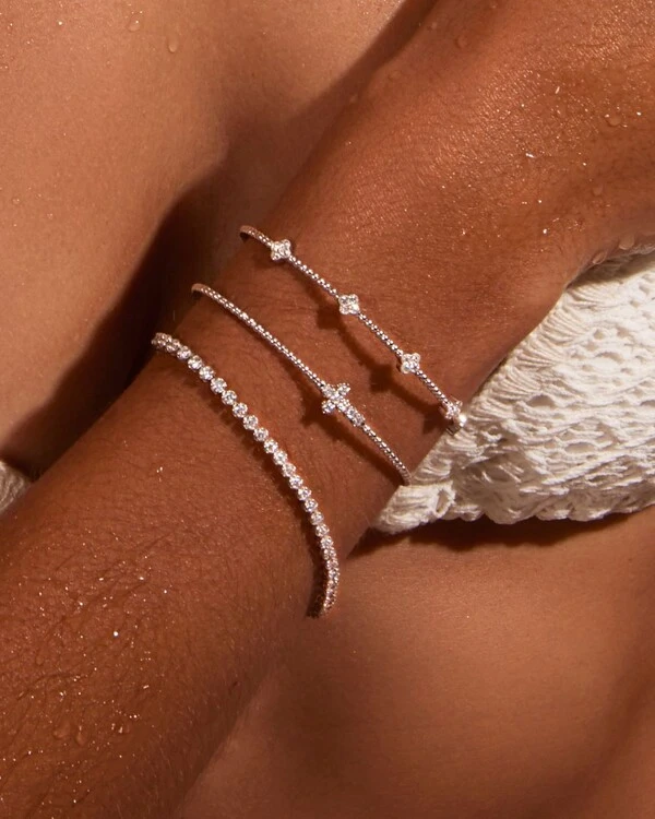 Pulseira Algema Cruz Diamante | Ouro branco 18K
