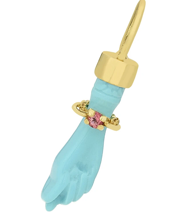 Pingente Figa Topázio Pink Resina Turquesa | Ouro Amarelo 18k