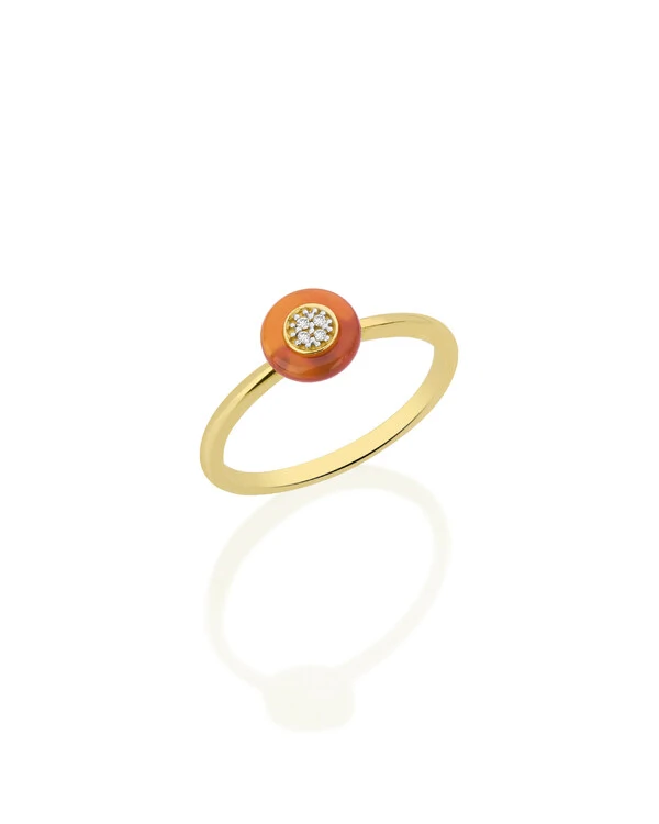 Anel Pneu Ágata Laranja Diamante | Ouro Amarelo 18k
