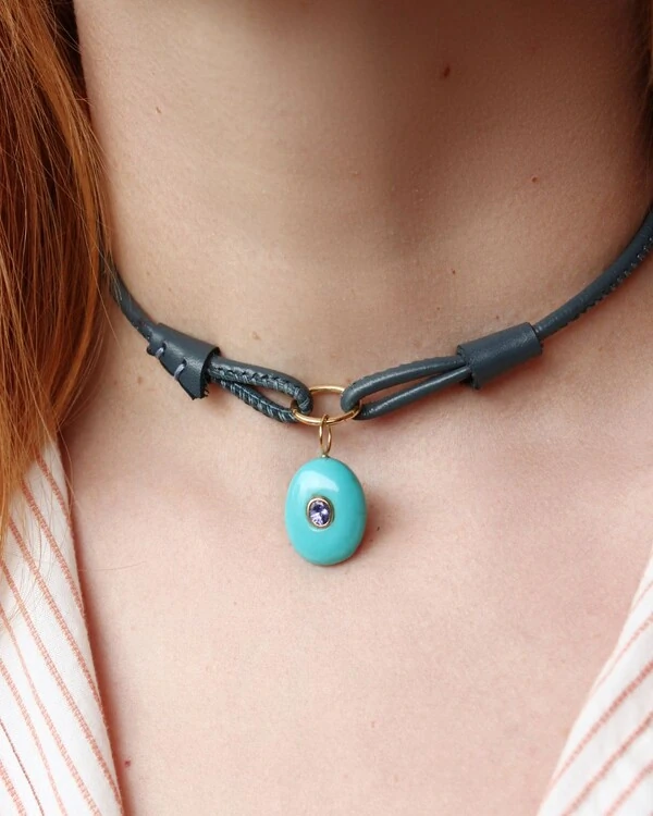 Pingente Oval Turquesa e Tanzanita