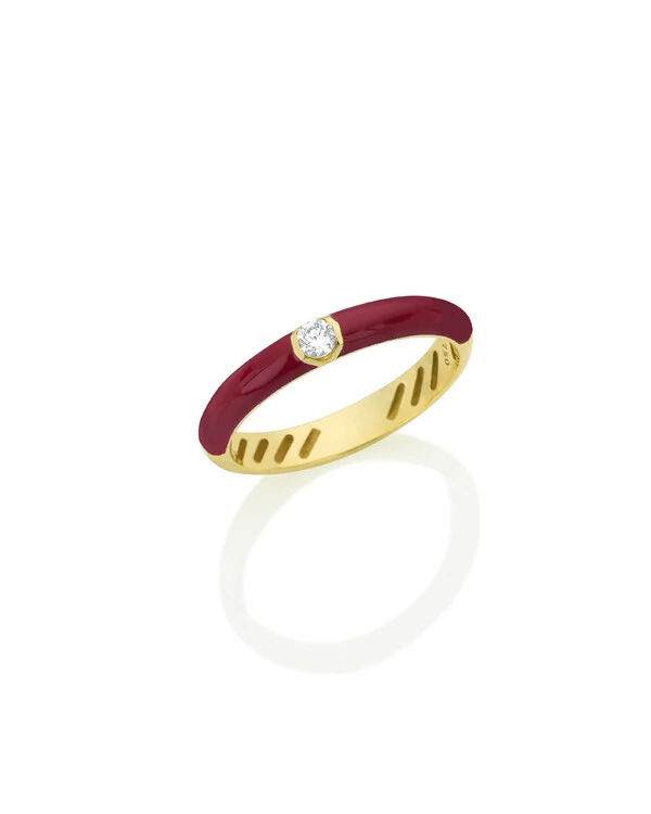 Anel Resina Vermelha Diamante | Ouro Amarelo 18k