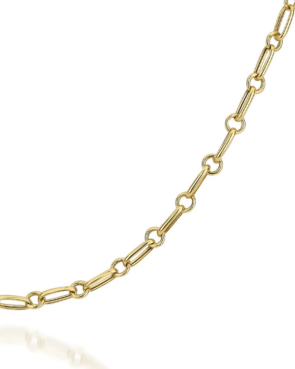 Corrente Elos Ovais e Redondos Intercalados 65cm | Ouro Amarelo 18K