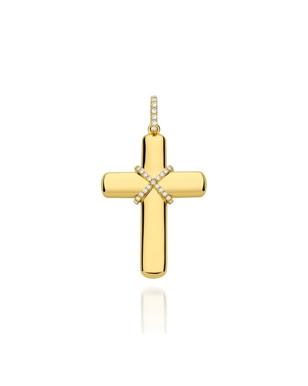 Pingente Cruz com Diamantes | Ouro Amarelo 18k