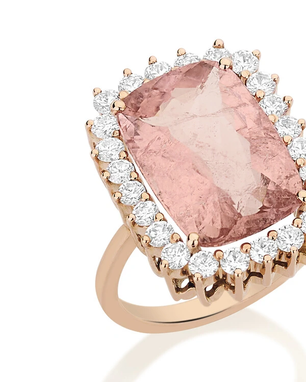 Anel Turmalina Rosa e Diamante | Ouro Rosé 18k
