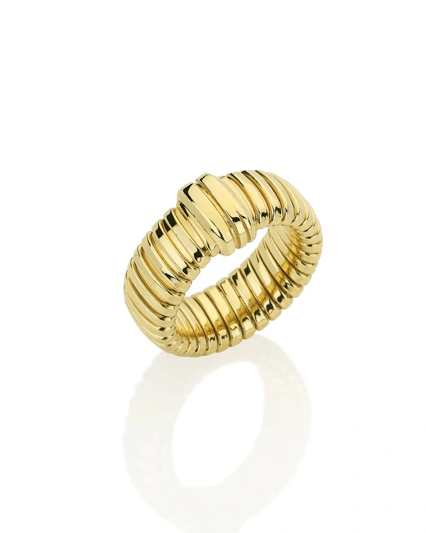 Anel Largo Filetes | Ouro Amarelo 18k