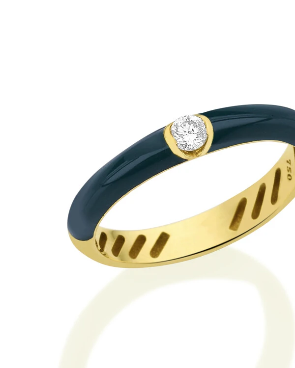Anel Resina Verde Diamante | Ouro Amarelo 18k