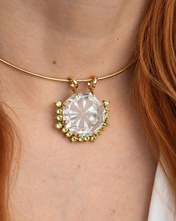 Pingente Cristal e Peridoto | Ouro Amarelo 18k